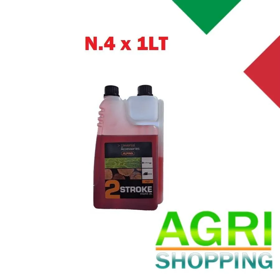 N.4 x Lt.1 Olio Miscela Alpina 2 Stroke Sintetico Per Motori a 2 Tempi con Dosatore