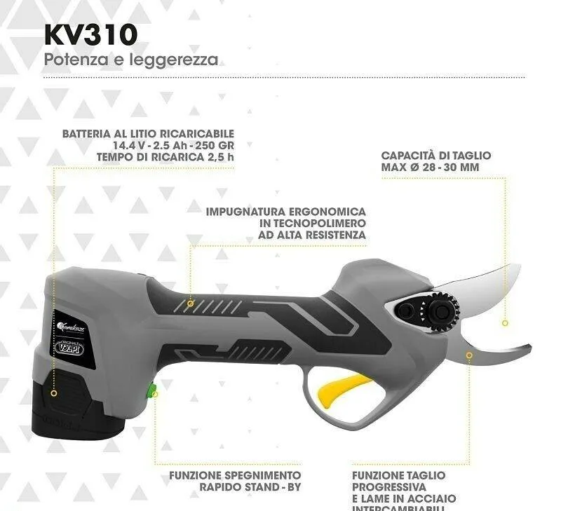 Forbice / Potatore Elettronico Volpi KV310 Con Batteria al Litio 14,4 V 2,5 Ah