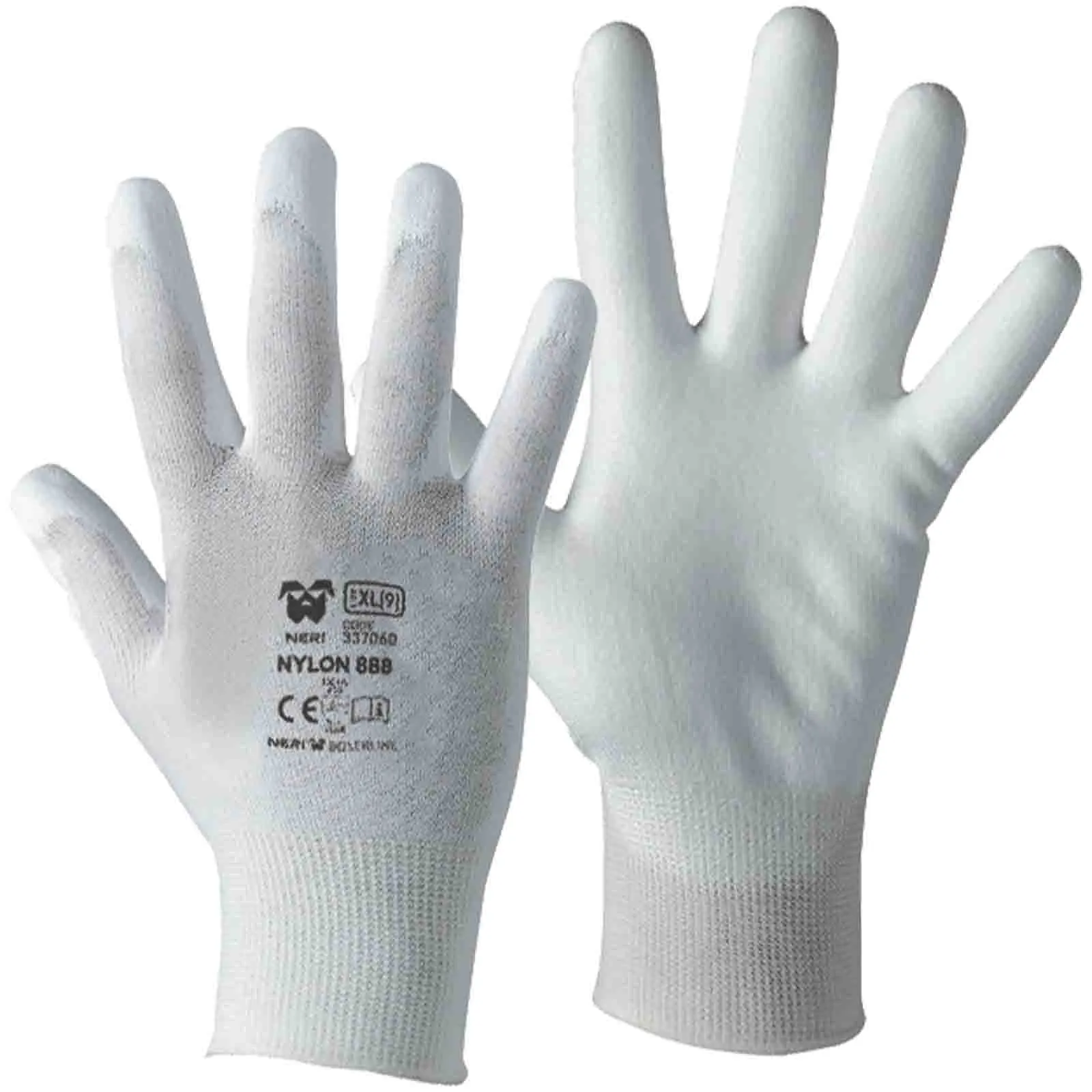 Guanti da Lavoro Antiscivolo NERI Palmo Spalmato PU per Lavori di Precisione NYLON 888 BIANCO