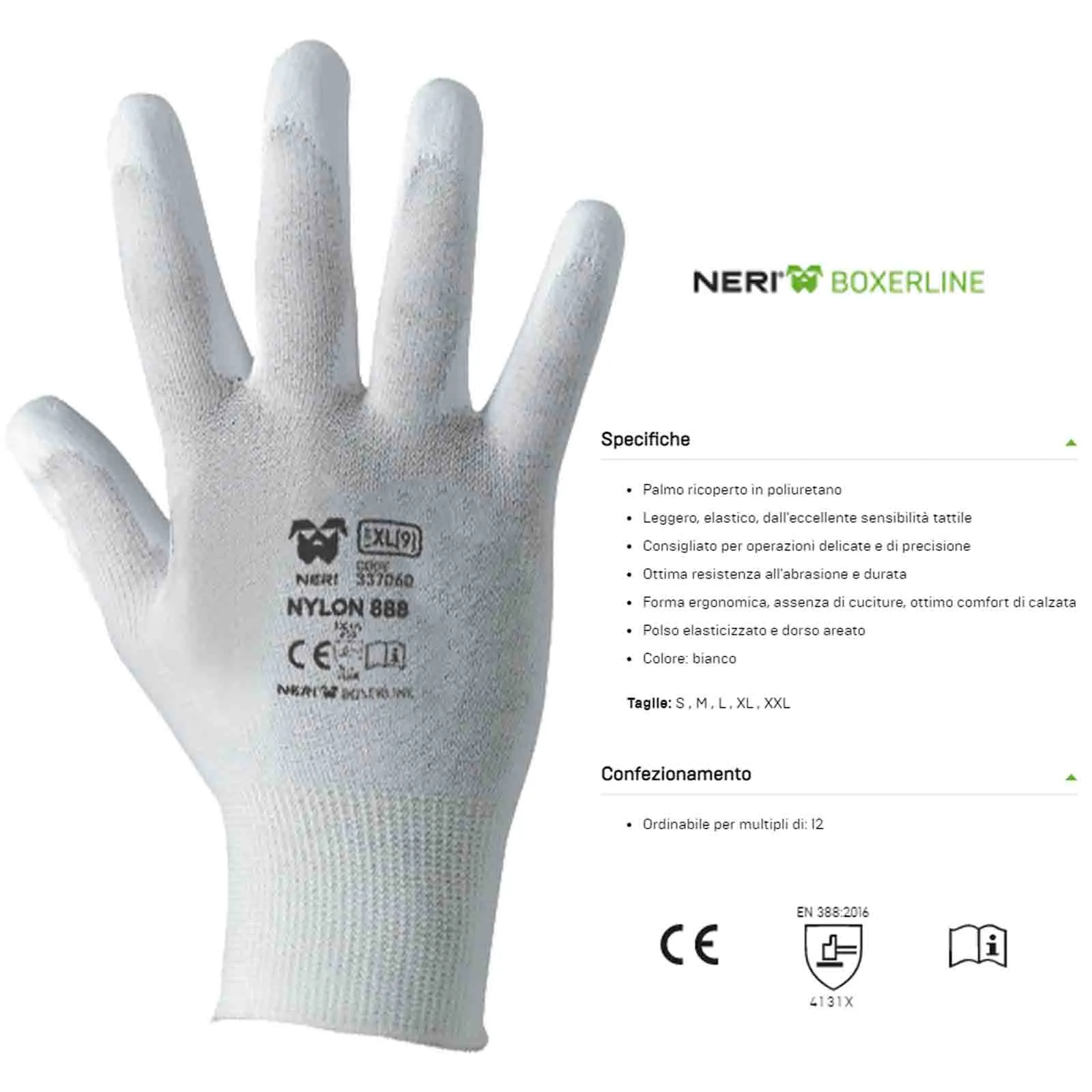 Guanti da Lavoro Antiscivolo NERI Palmo Spalmato PU per Lavori di Precisione NYLON 888 BIANCO - immagine 4