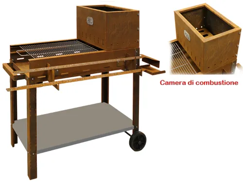 Barbecue a Legna e Carbone EL GAUCHO Acciaio Corten Griglia 45×50 con Ruote modello RIO