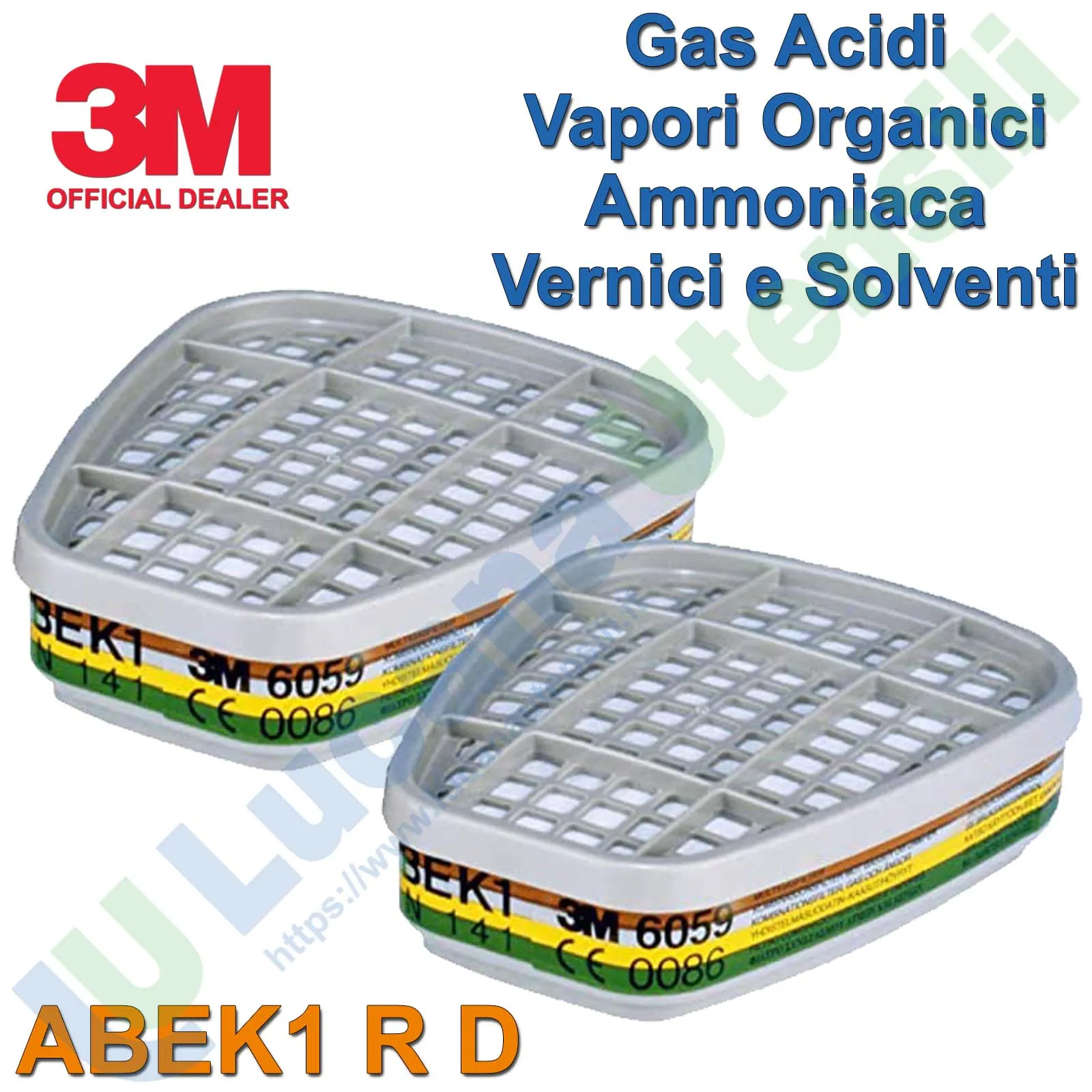 Coppia Filtri di Ricambio ABEK1 per Respiratori 3M Vapori Organici Gas Ammoniaca 6059