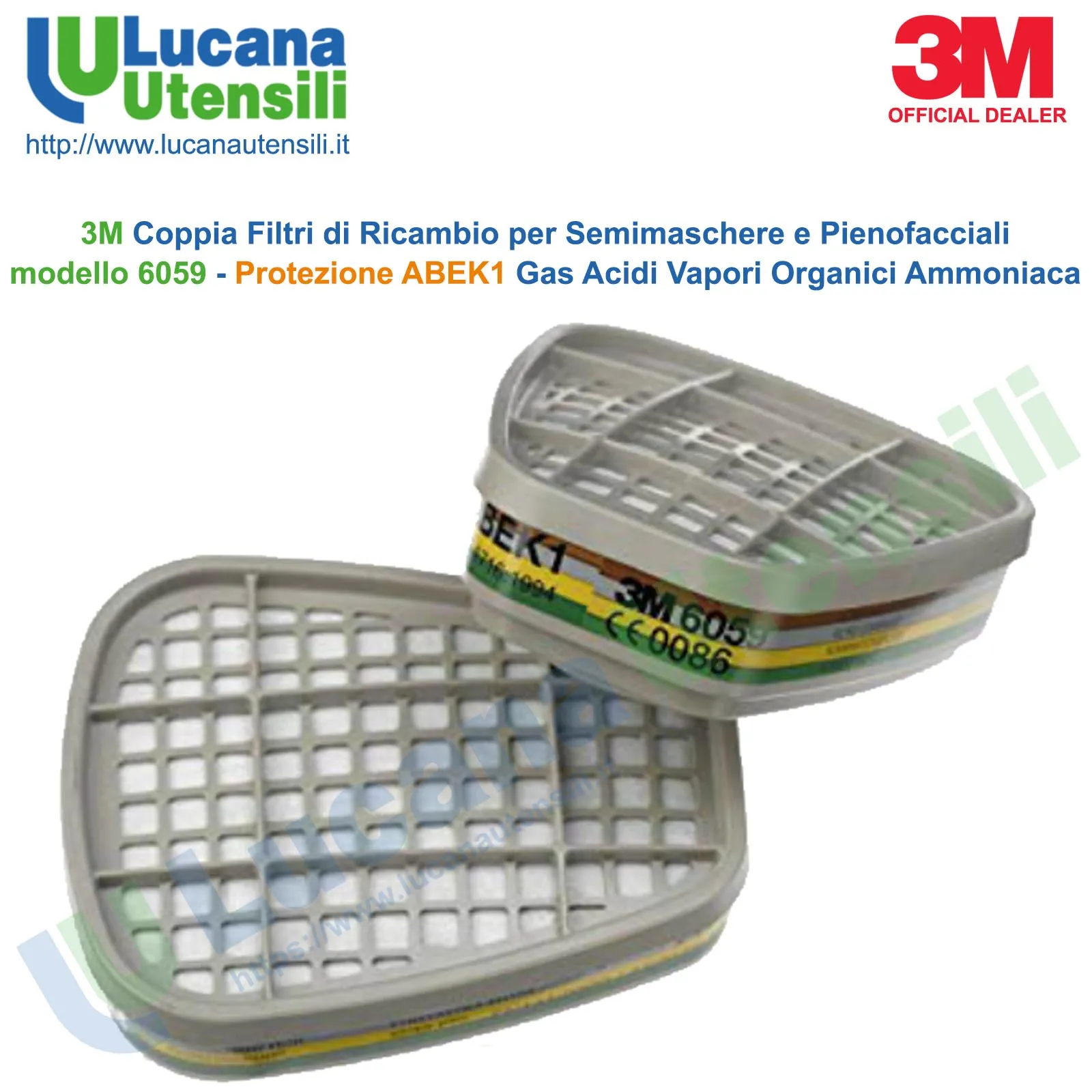 Coppia Filtri di Ricambio ABEK1 per Respiratori 3M Vapori Organici Gas Ammoniaca 6059 - immagine 2