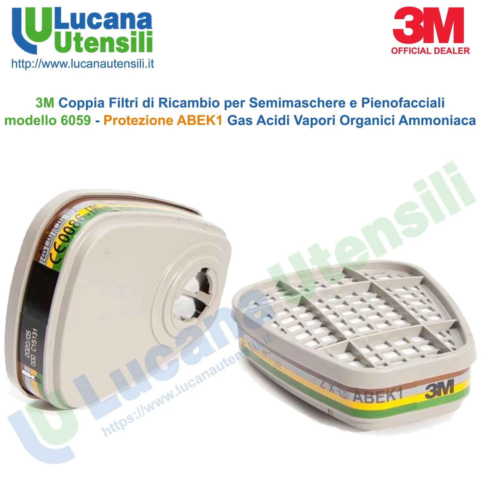 Coppia Filtri di Ricambio ABEK1 per Respiratori 3M Vapori Organici Gas Ammoniaca 6059 - immagine 3