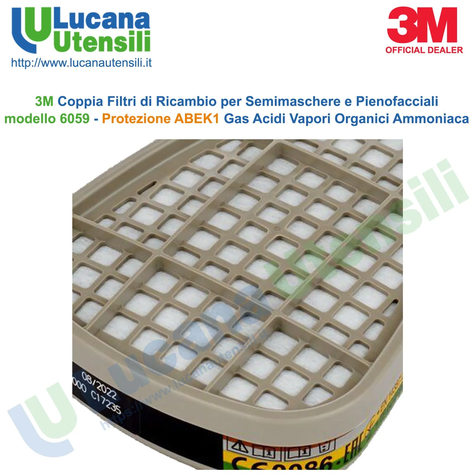 Coppia Filtri di Ricambio ABEK1 per Respiratori 3M Vapori Organici Gas Ammoniaca 6059 - immagine 4