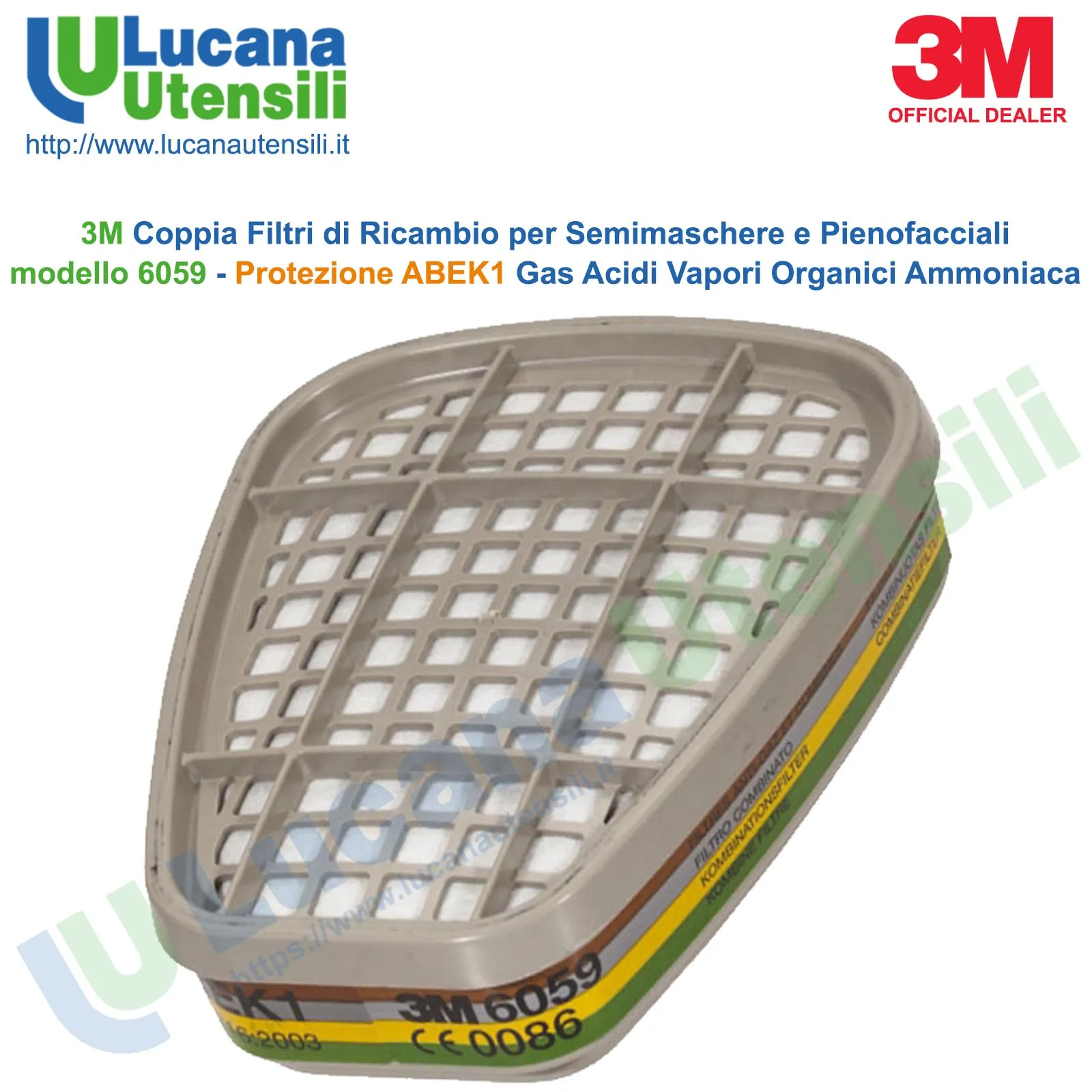 Coppia Filtri di Ricambio ABEK1 per Respiratori 3M Vapori Organici Gas Ammoniaca 6059 - immagine 5