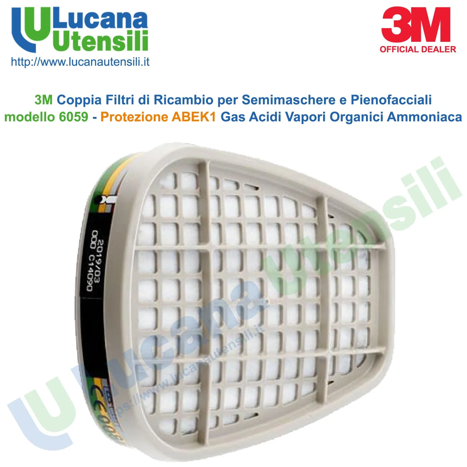 Coppia Filtri di Ricambio ABEK1 per Respiratori 3M Vapori Organici Gas Ammoniaca 6059 - immagine 6