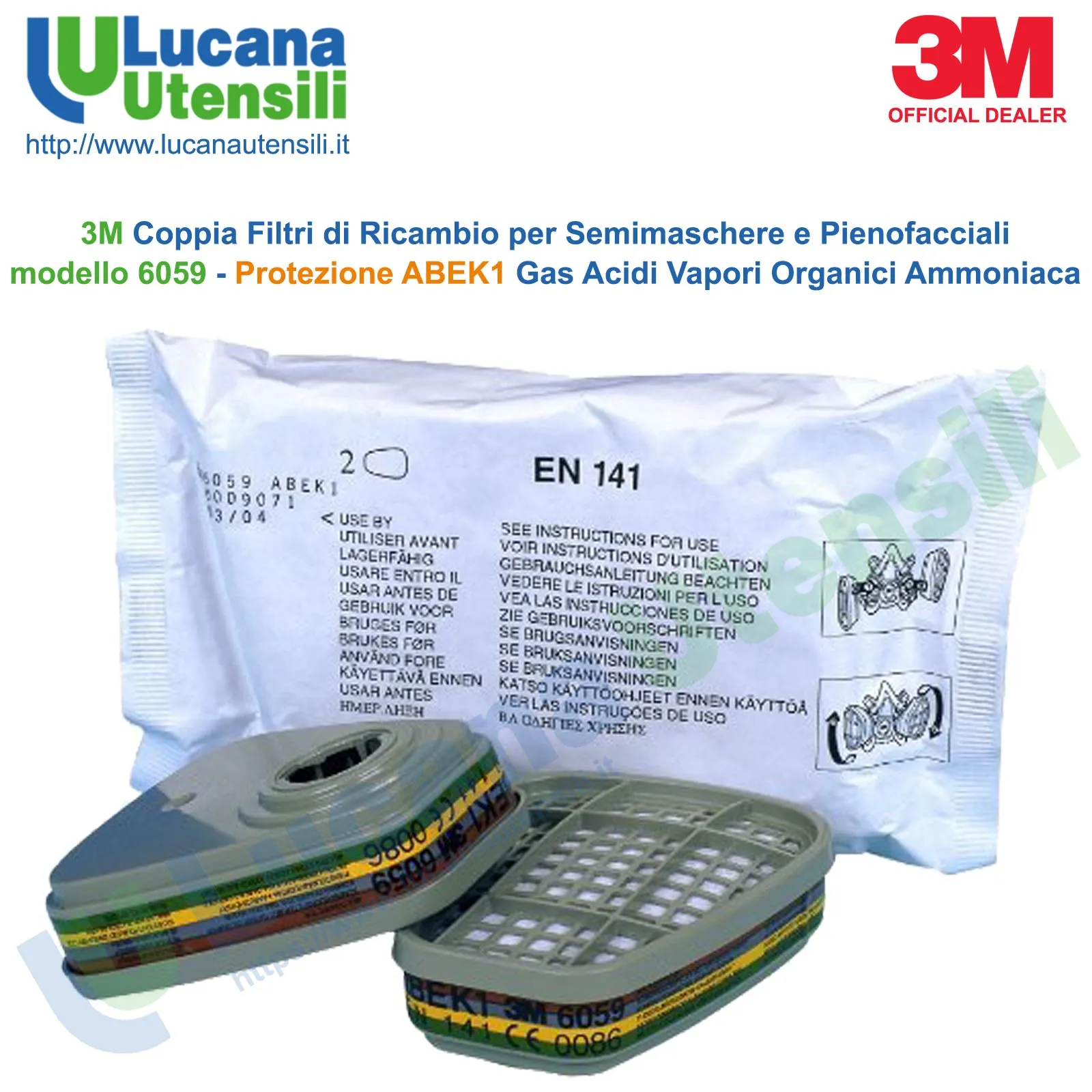 Coppia Filtri di Ricambio ABEK1 per Respiratori 3M Vapori Organici Gas Ammoniaca 6059 - immagine 7