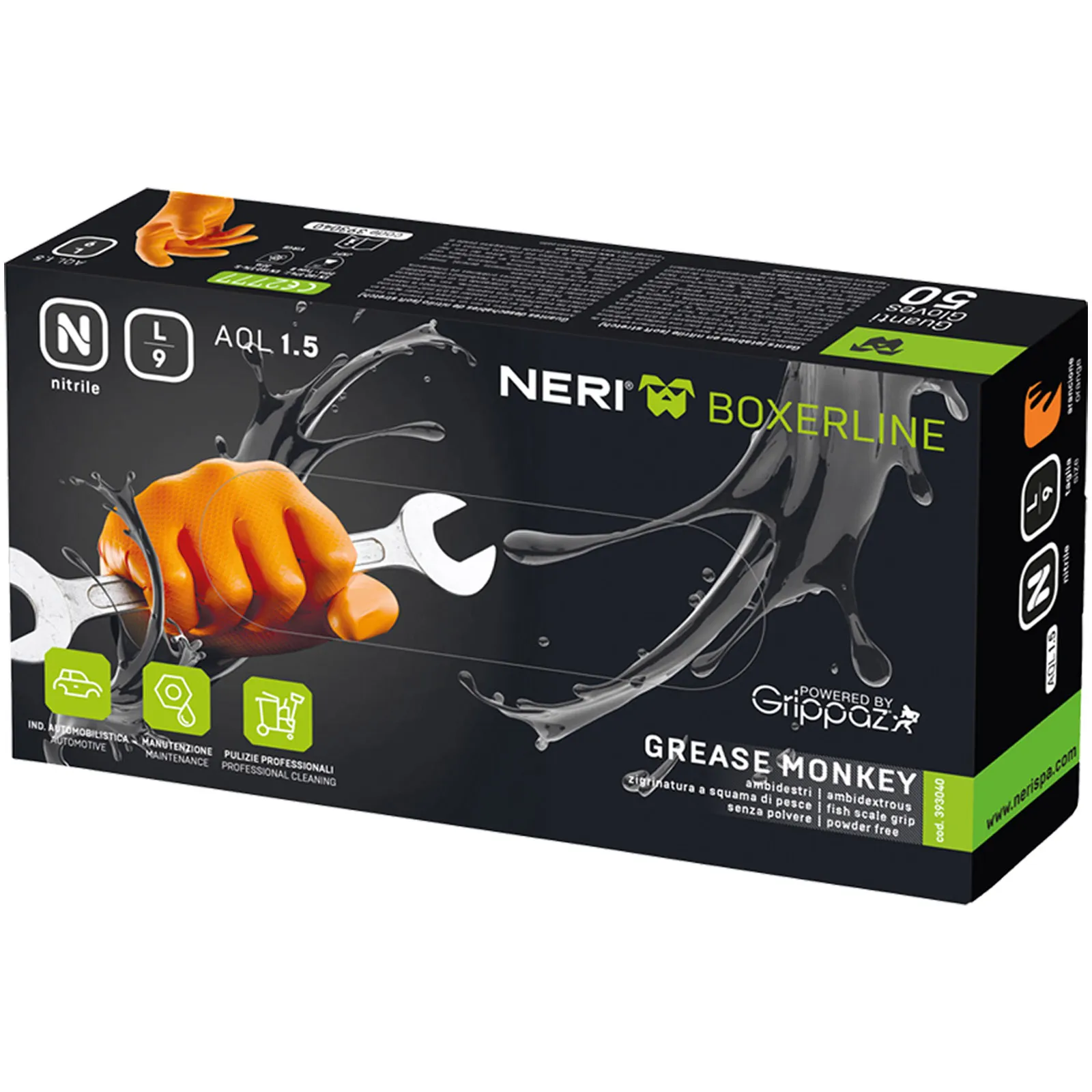 Guanti Antiscivolo Monouso in Nitrile NERI Squama di Pesce AQL 1.5 DPI Cat. III Alimentare Meccanica GARAGE MONKEY - immagine 5