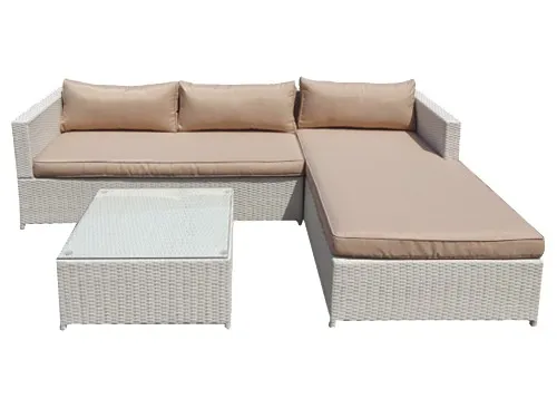 Set da Giardino Telaio Acciaio PE Effetto Rattan Tavolo + Divano 2 Posti + Chaise Lounge RELAX MORNING