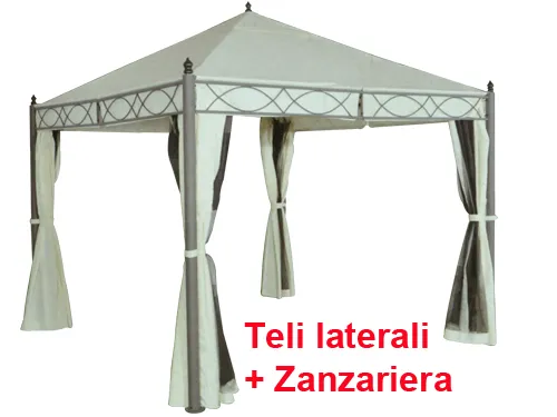 Gazebo in Acciaio Telo Poliestere + Laterali + Zanzariere 300x300cm Altezza Regolabile SANTO DOMINGO