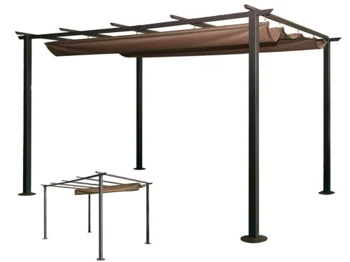 Gazebo in Acciaio con Telo Scorrevole Chiusura a Velario 300x300cm Altezza Regolabile modello VERANDA