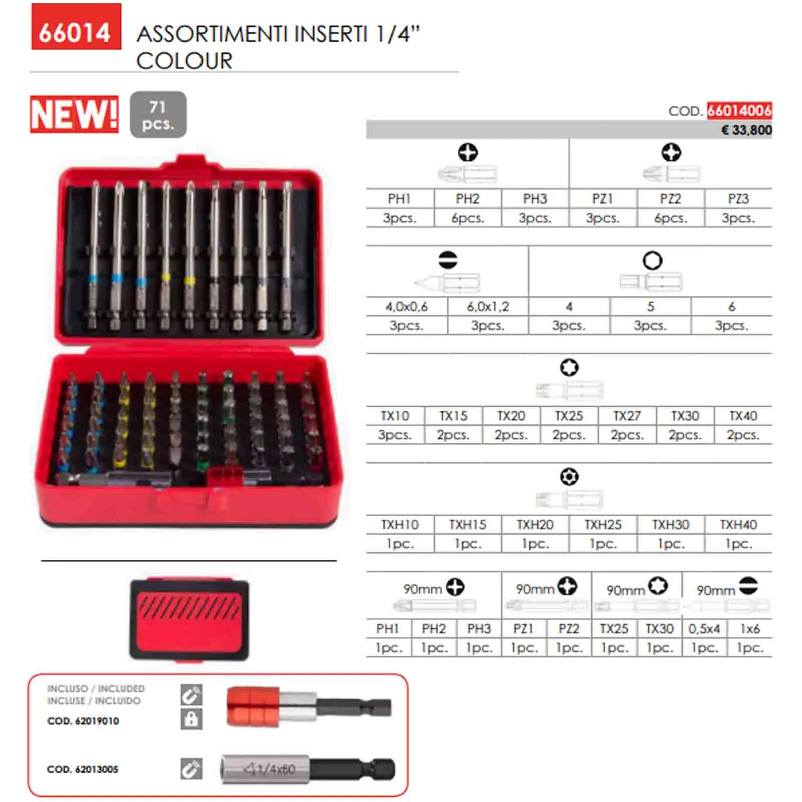 Assortimento 71 Inserti 1/4″ Esagonale e Accessori per Avvitatura LTI KRINO Avvitatore PH, PZ, TXH, TX, TG Portainserti Magnetico articolo 66014006 - immagine 3