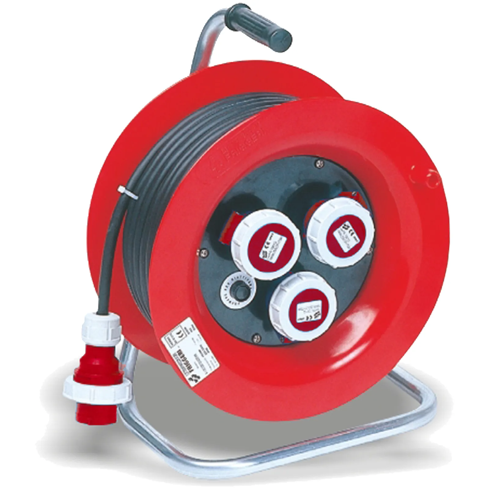 Avvolgicavo Industriale con Cavo 30 Metri FRIGGERI Trifase 3 Prese CEE 3P+T 16A su Tamburo IP66 Potenza Massima 4.500W articolo AV-0300030G25/66
