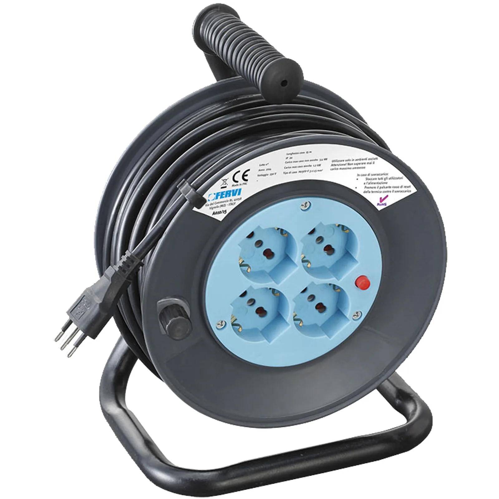 Avvolgicavo Prolunga Elettrica Portatile FERVI con 4 Prese Polivalenti Schuko articolo A010