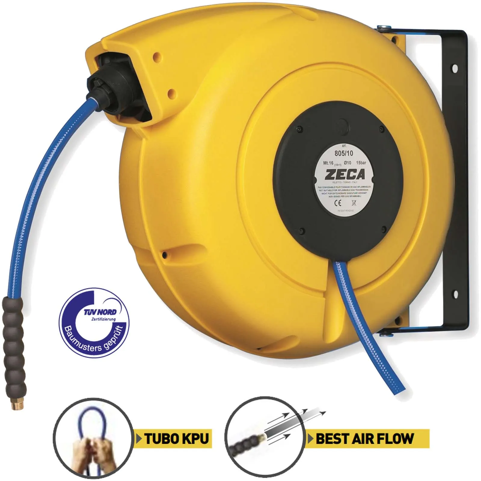 Avvolgitubo a Muro per Aria e Acqua ZECA con Tubo da 10 Metri Avvolgitore Automatico Professionale serie 805 - immagine 2