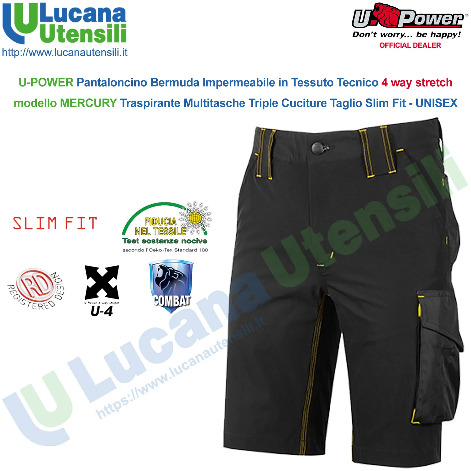 Bermuda Shorts Cargo Multitasche da Lavoro U-POWER Pantalone Corto da Uomo Donna Pantaloncino MERCURY - immagine 2