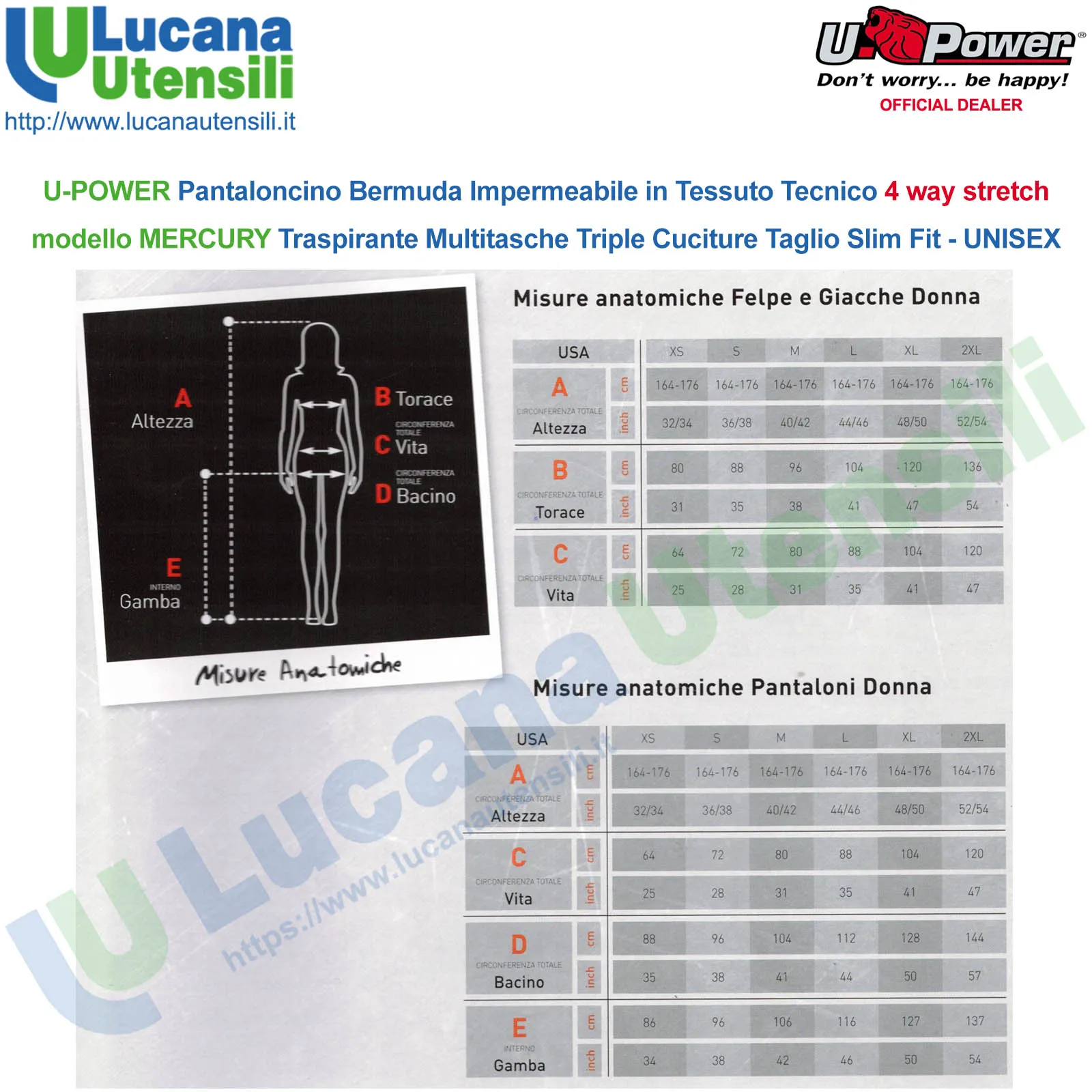 Bermuda Shorts Cargo Multitasche da Lavoro U-POWER Pantalone Corto da Uomo Donna Pantaloncino MERCURY - immagine 8