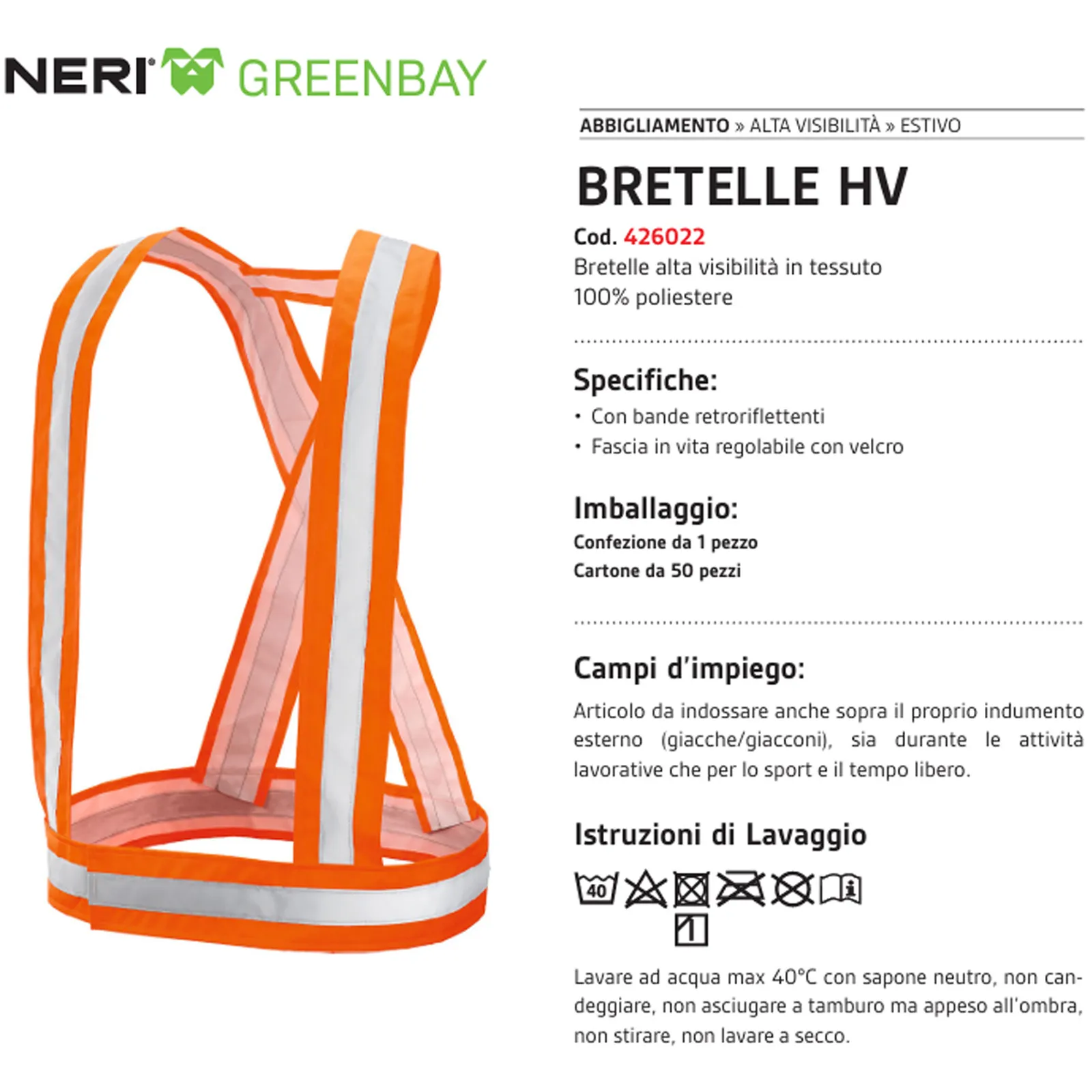 Bretelle Riflettenti HV Alta Visibilità NERI Fascia Regolabile Taglia Unica Arancio articolo 426022 - immagine 2