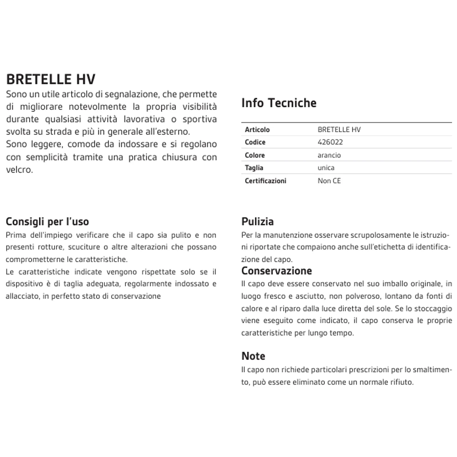 Bretelle Riflettenti HV Alta Visibilità NERI Fascia Regolabile Taglia Unica Arancio articolo 426022 - immagine 3