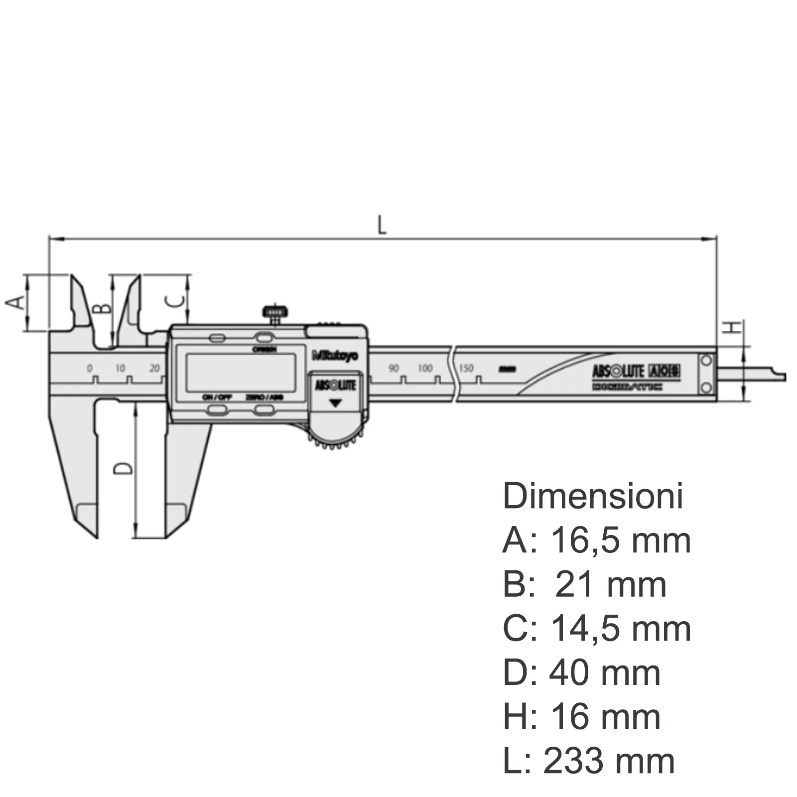 Calibro a Corsoio Digitale a Batteria MITUTOYO Corpo ABS AOS Scala 0-150mm Display LCD articolo 500-181-30 - immagine 3
