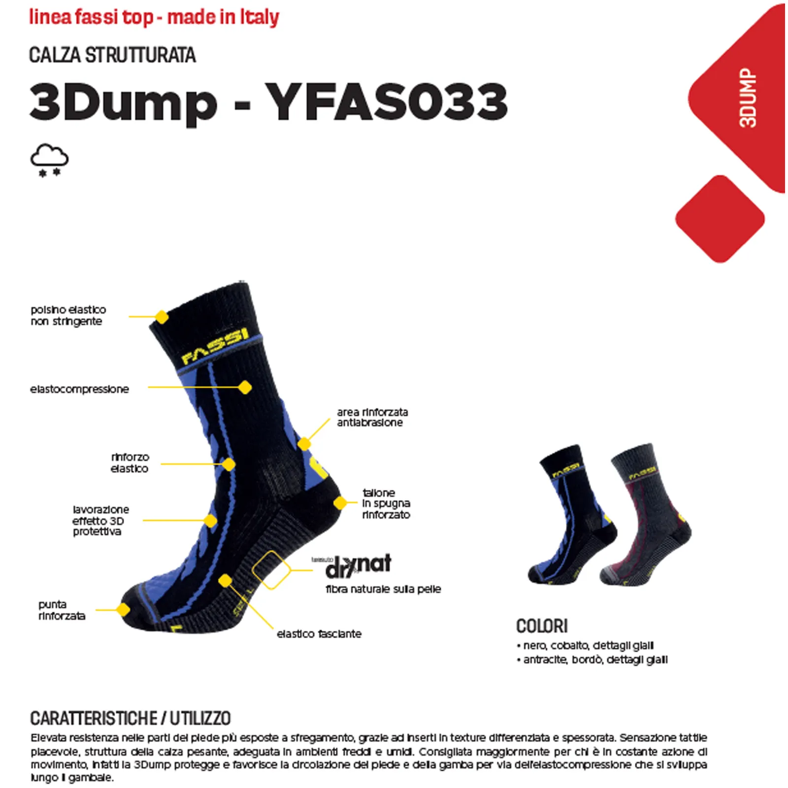 Calze da Lavoro FASSI AT WORK Calzino Strutturato Rinforzato Pesante Ambienti Freddi Umidi modello 3DUMP ANATOMICA - immagine 4