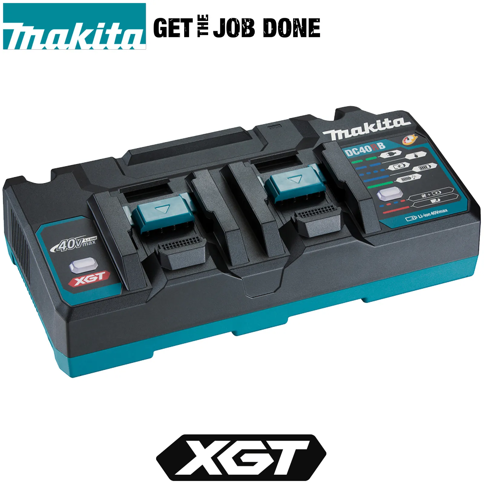 Caricabatterie 40V XGT Doppia Postazione MAKITA LED Stato di Carica Sistema di Raffreddamento modello DC40RB codice 191N09-8 - immagine 2