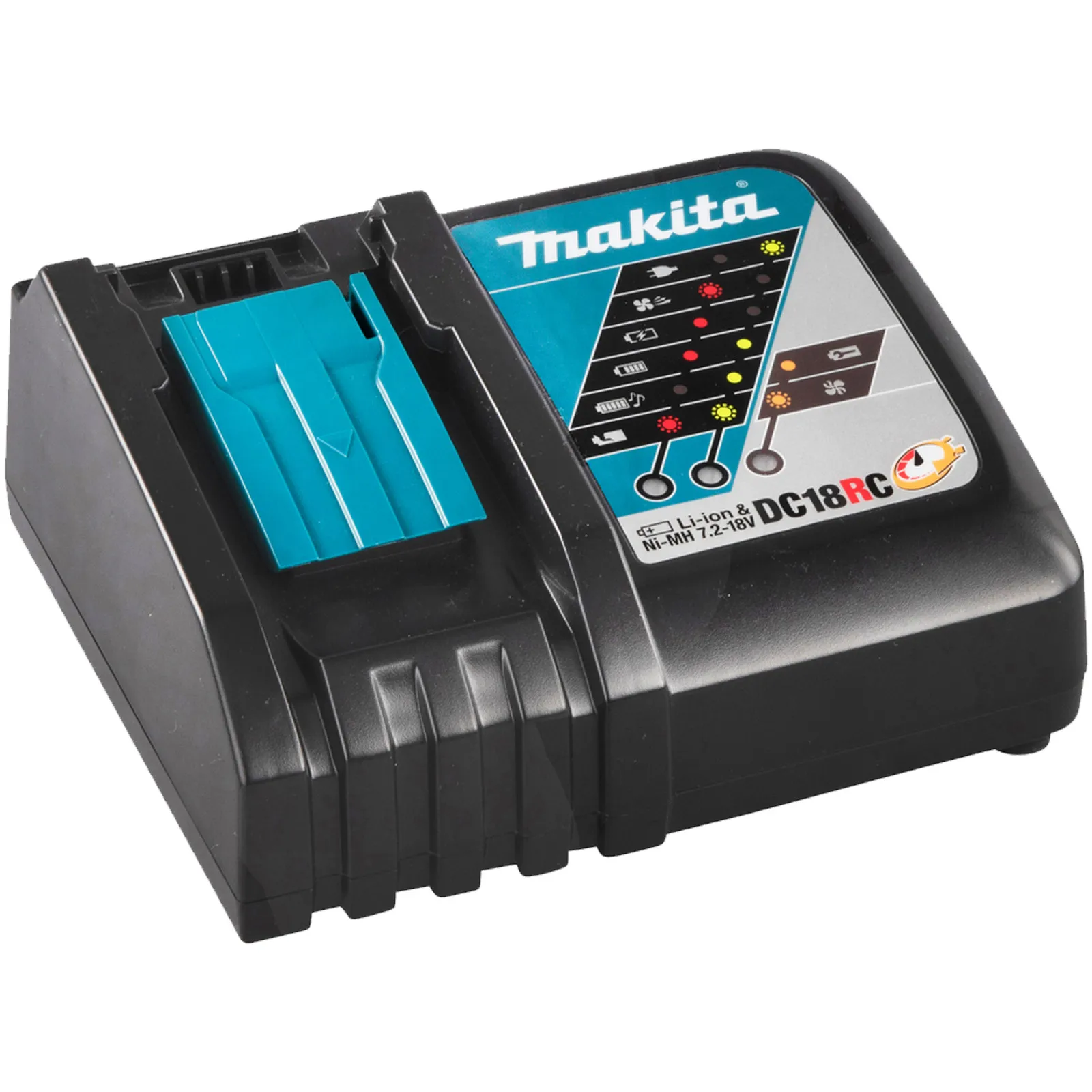 Caricabatterie Rapido per Batterie MAKITA agli Ioni di Litio Li-ion LXT® da 14,4V e 18V modello DC18RC codice 195584-2