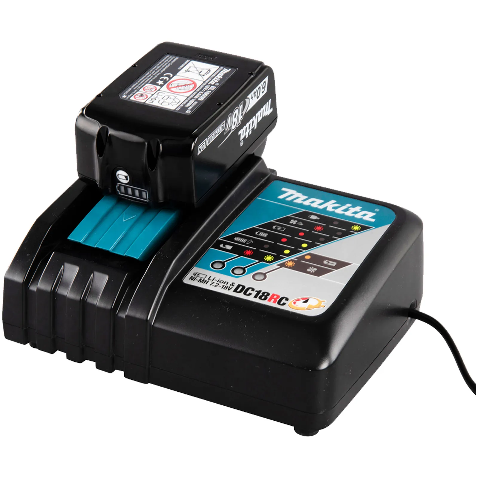 Caricabatterie Rapido per Batterie MAKITA agli Ioni di Litio Li-ion LXT® da 14,4V e 18V modello DC18RC codice 195584-2 - immagine 6