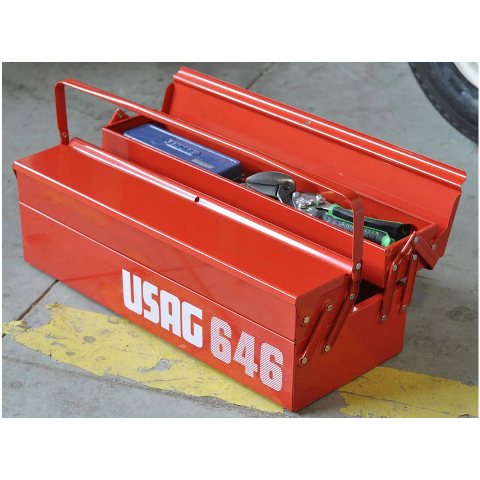 Cassetta Porta Utensili Attrezzi USAG 3 Scomparti Estensibile VUOTA Valigetta in Lamiera serie 646/3 - immagine 2