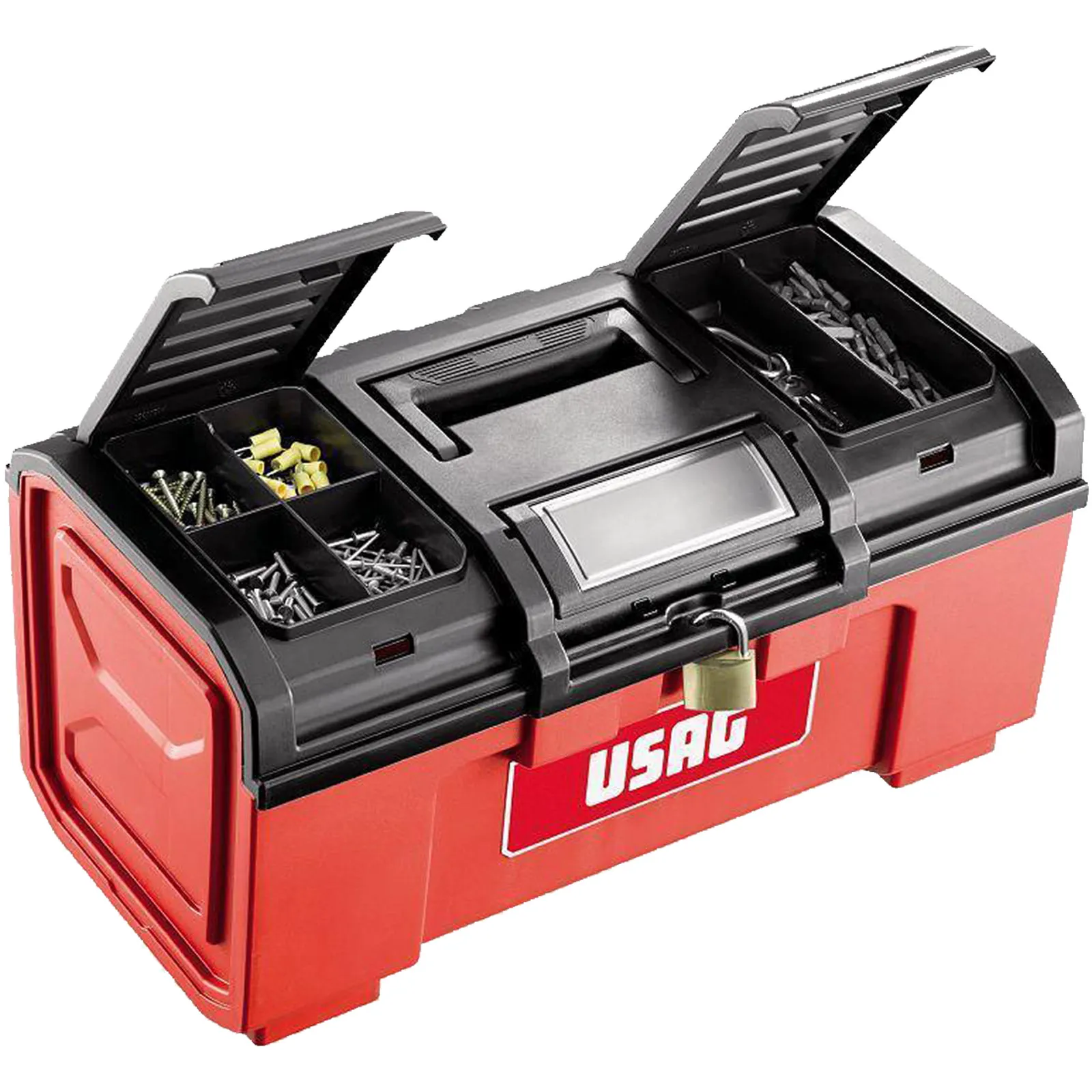 Cassetta Porta Utensili Attrezzi e Minuteria USAG Valigetta in Plastica con Vassoio e Maniglia a Scomparsa 641 - immagine 3
