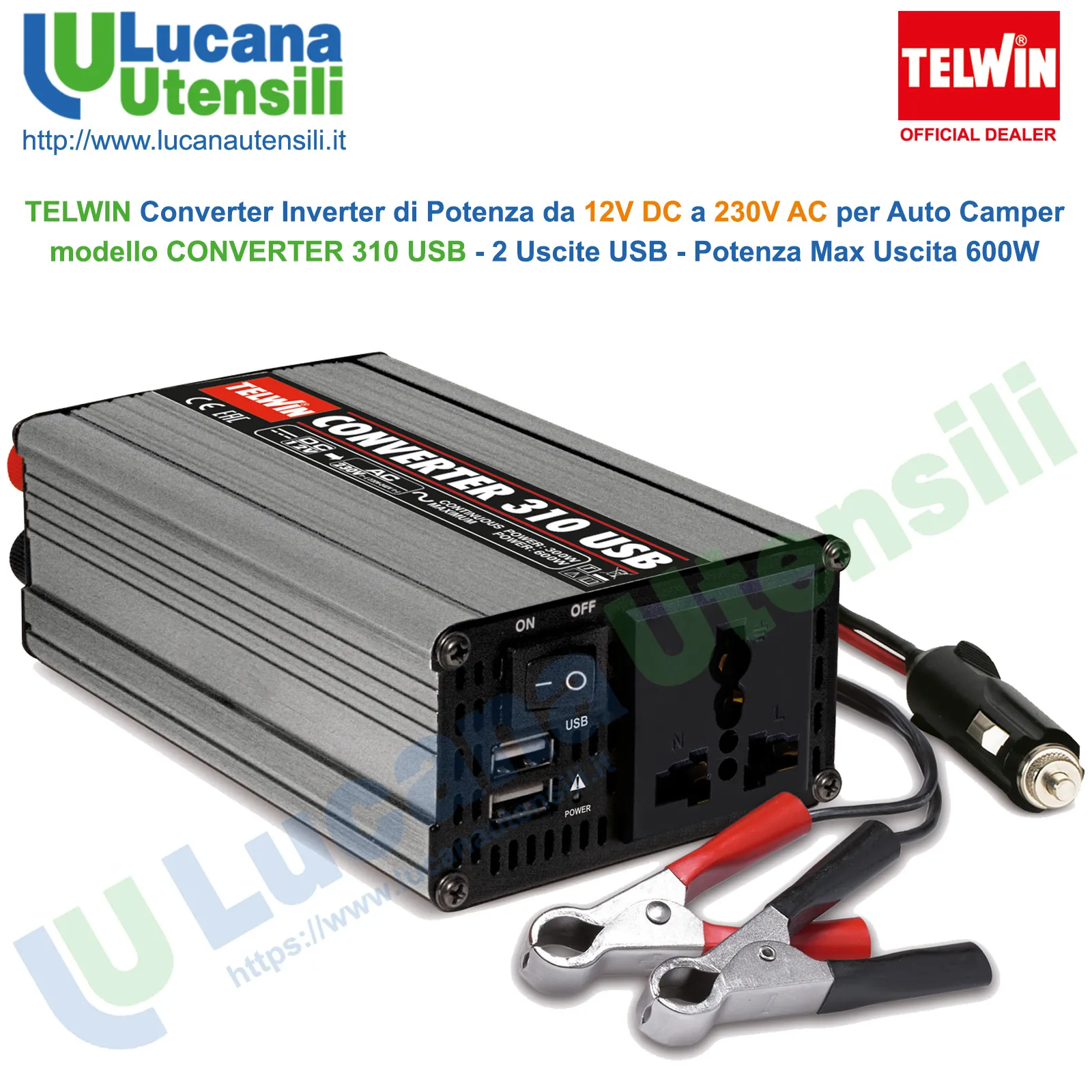 Convertitore di Potenza da 12V a 230V Auto Camper TELWIN Inverter 310 USB