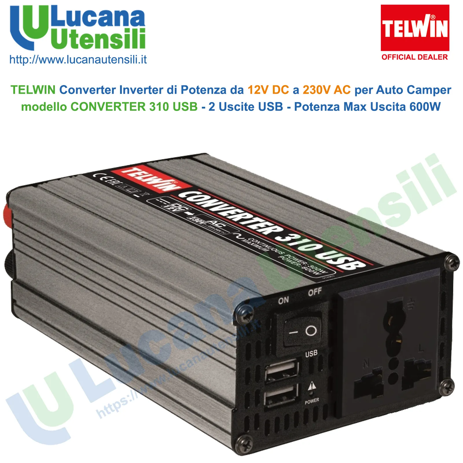 Convertitore di Potenza da 12V a 230V Auto Camper TELWIN Inverter 310 USB - immagine 2
