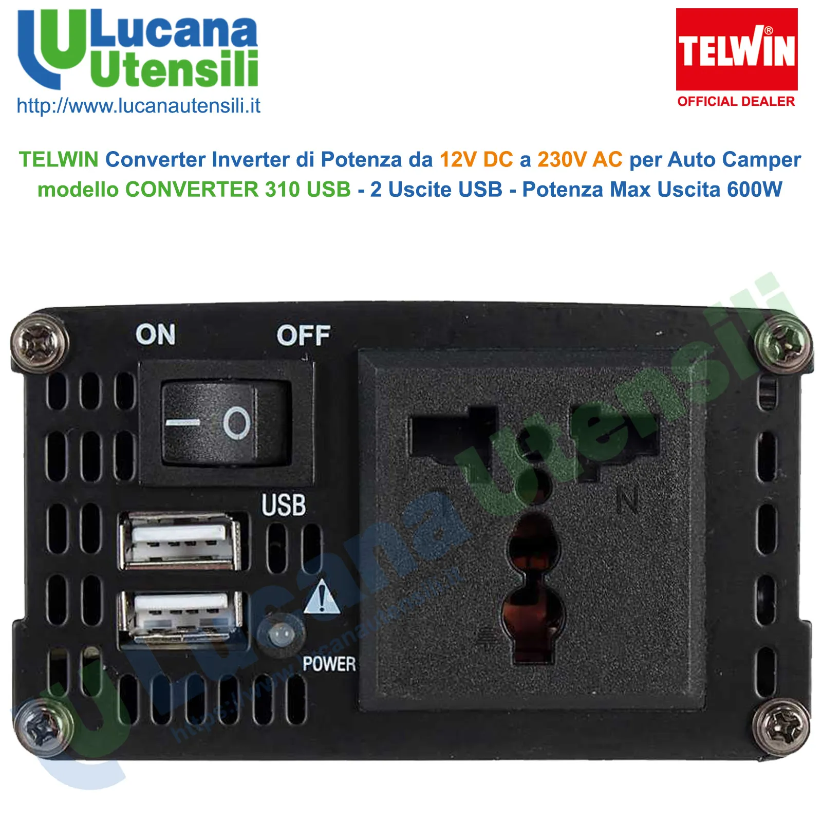 Convertitore di Potenza da 12V a 230V Auto Camper TELWIN Inverter 310 USB - immagine 4