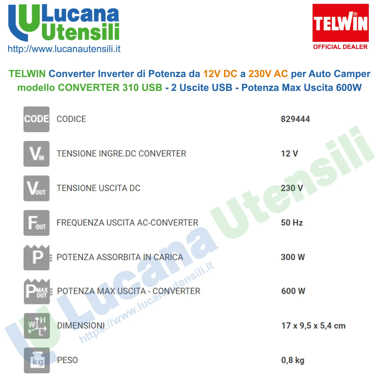 Convertitore di Potenza da 12V a 230V Auto Camper TELWIN Inverter 310 USB - immagine 3