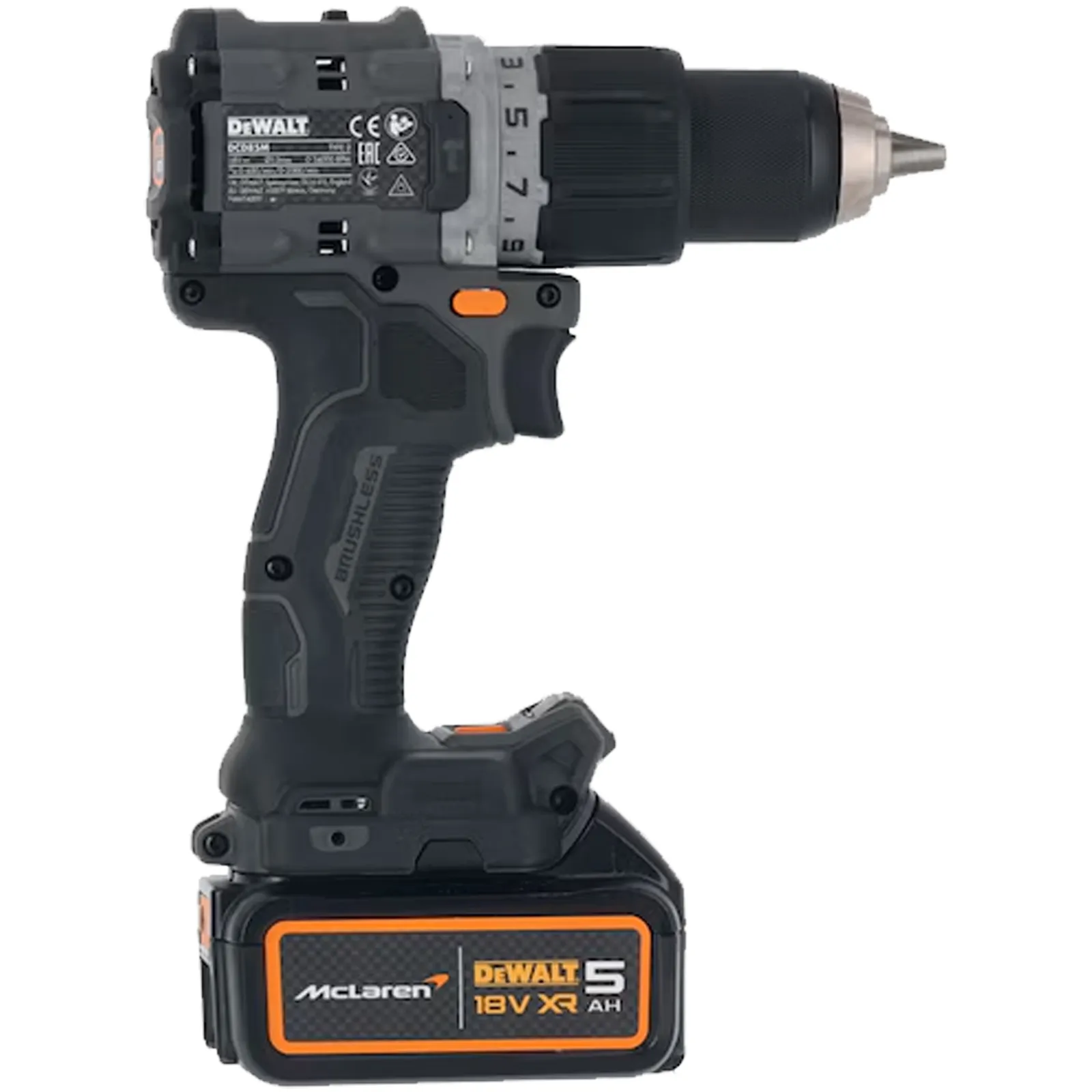 Trapano Avvitatore con Percussione DEWALT Coppia 90Nm Batteria 18V XR Motore Brushless Limited Edition McLaren F1 Team modello DCD85MP2T-QW - immagine 5