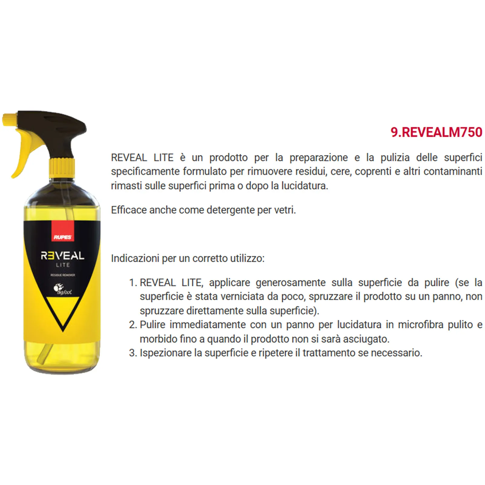 Detergente Pulizia Preparazione Lucidatura Carrozzeria RUPES BigFoot REVEAL LITE - immagine 3
