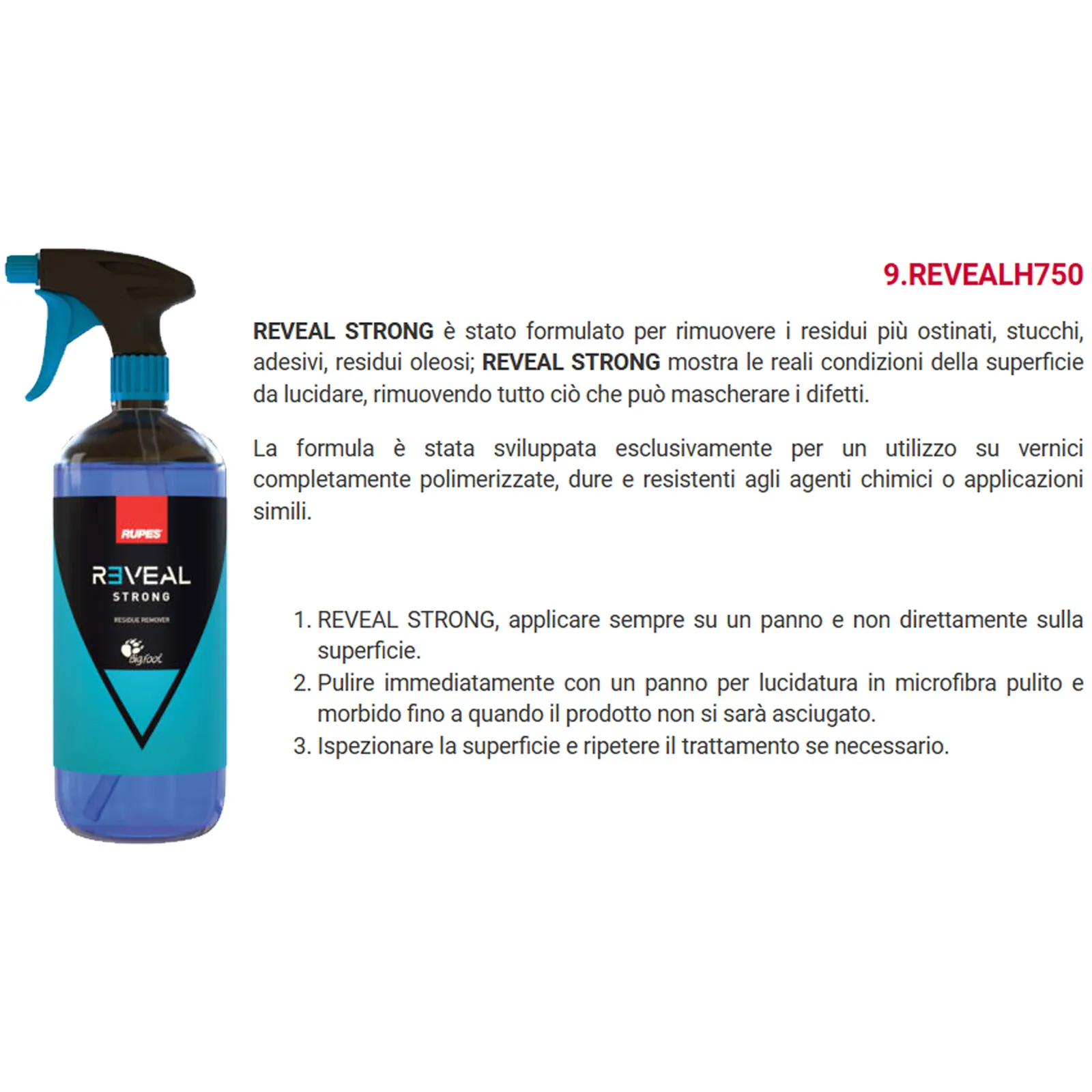 Detergente Preparazione Superfici Carrozzeria Auto RUPES BigFoot REVEAL STRONG Flacone da 750ml - immagine 2