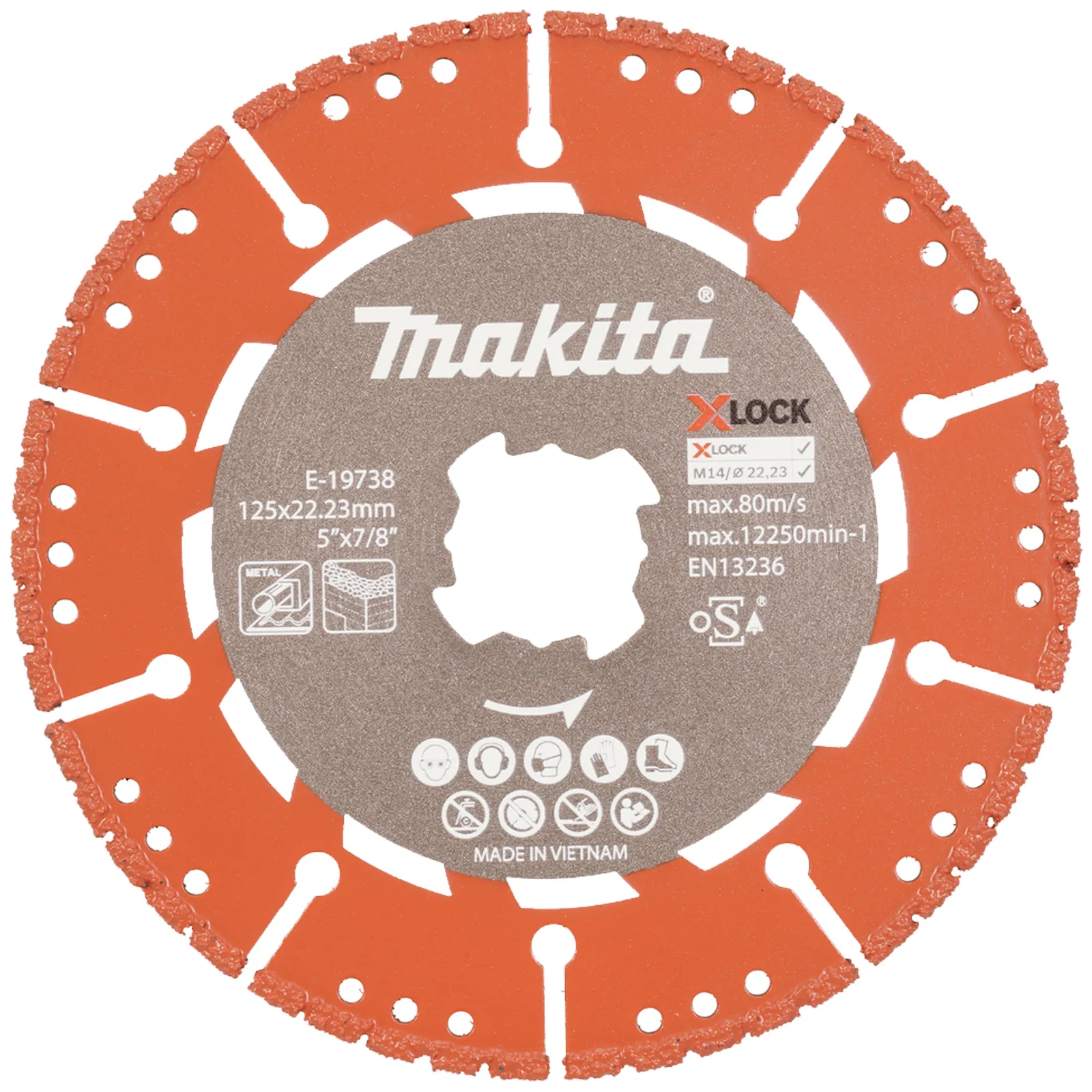 Disco Diamantato Ø125mm a Settori MAKITA X-LOCK “Rescue” per Smerigliatrice Taglio Metallo Muratura Granito Vetro