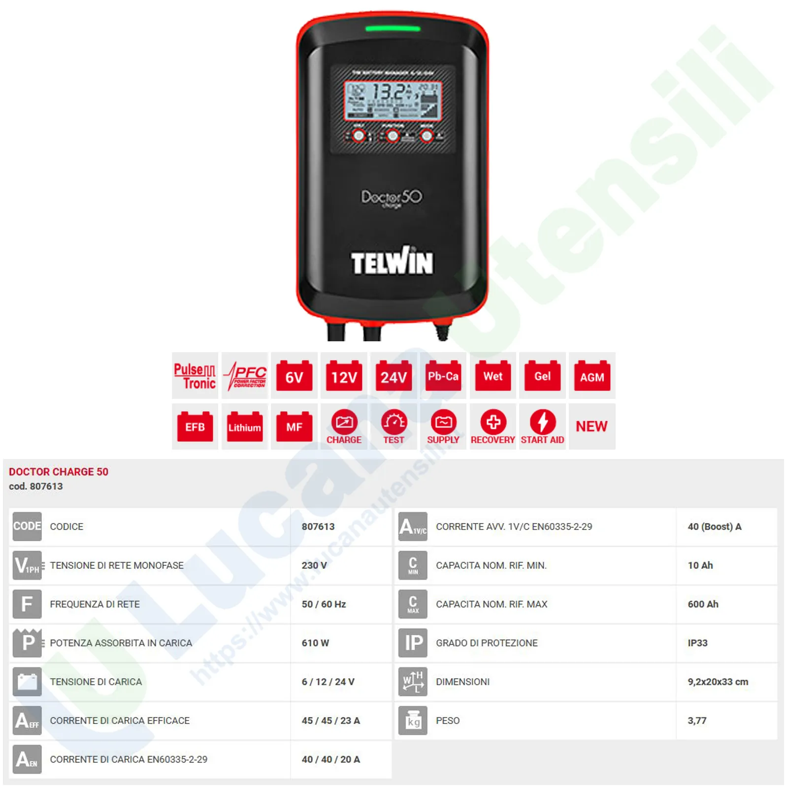Caricabatterie 12V 24V TELWIN Tester Elettronico Mantenitore di Carica Batterie Auto Moto DOCTOR CHARGE 50 - immagine 6