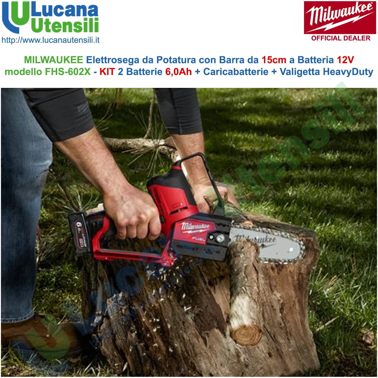 Elettrosega per Potatura a Batteria 12V MILWAUKEE Barra 15cm Motosega Professionale M12 FHS-602X - immagine 5