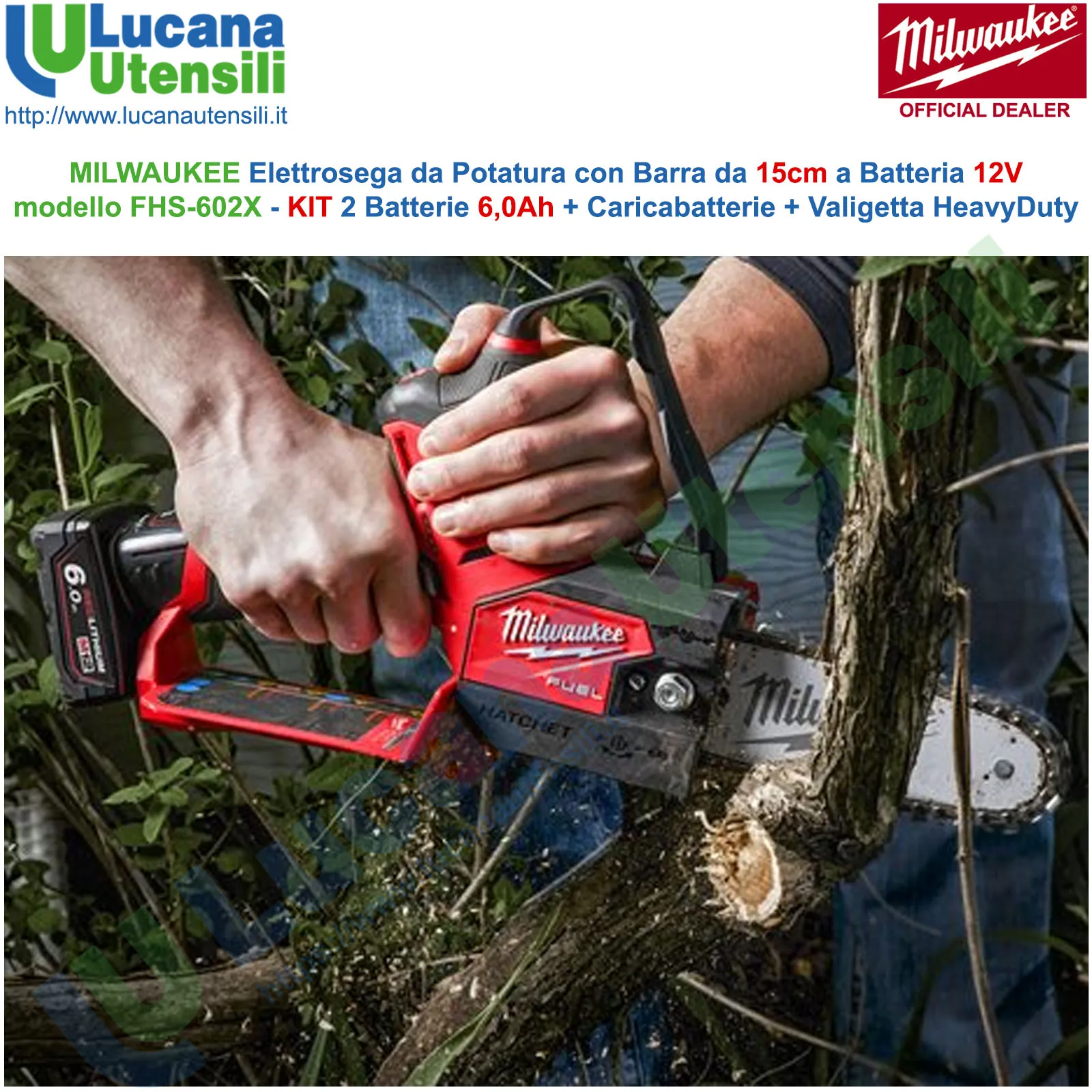 Elettrosega per Potatura a Batteria 12V MILWAUKEE Barra 15cm Motosega Professionale M12 FHS-602X - immagine 3