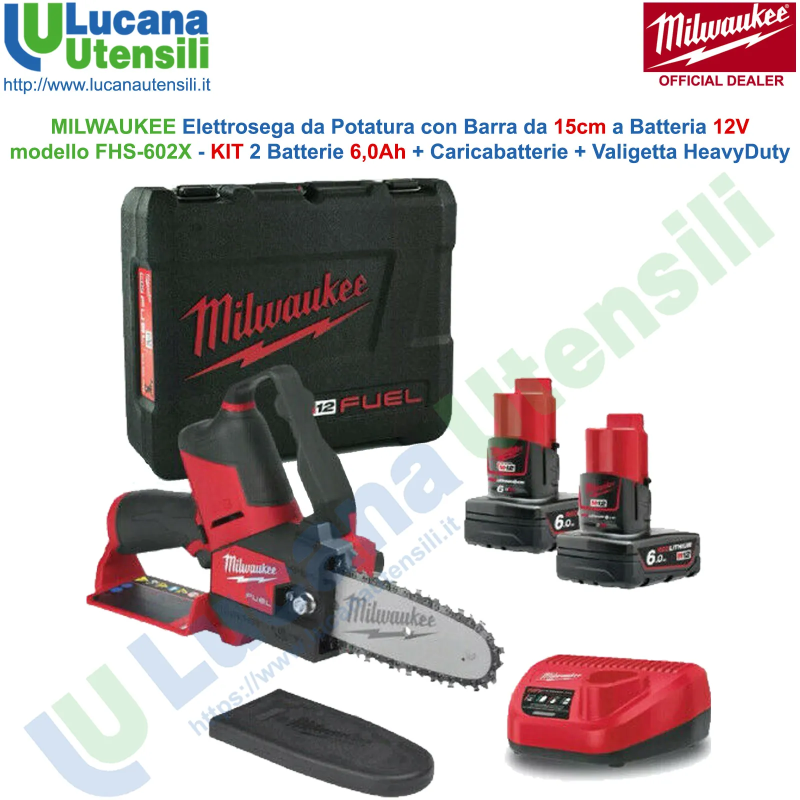 Elettrosega per Potatura a Batteria 12V MILWAUKEE Barra 15cm Motosega Professionale M12 FHS-602X