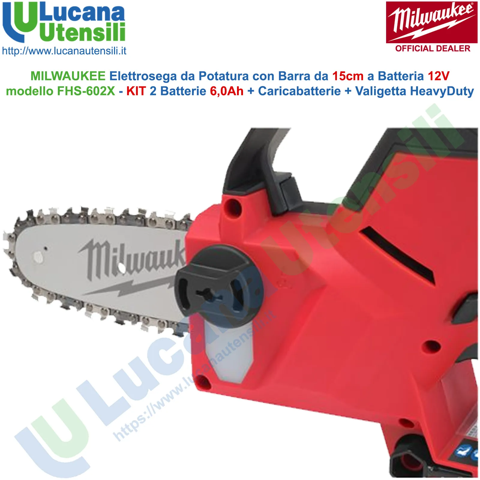 Elettrosega per Potatura a Batteria 12V MILWAUKEE Barra 15cm Motosega Professionale M12 FHS-602X - immagine 9