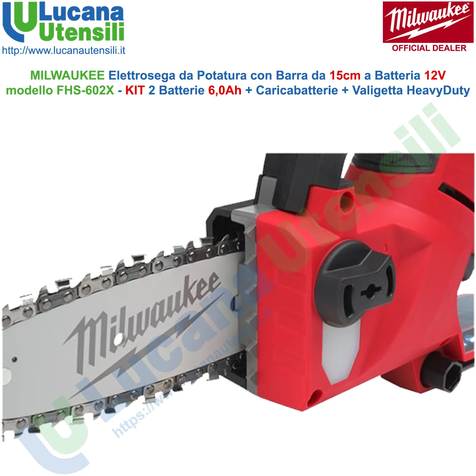 Elettrosega per Potatura a Batteria 12V MILWAUKEE Barra 15cm Motosega Professionale M12 FHS-602X - immagine 8