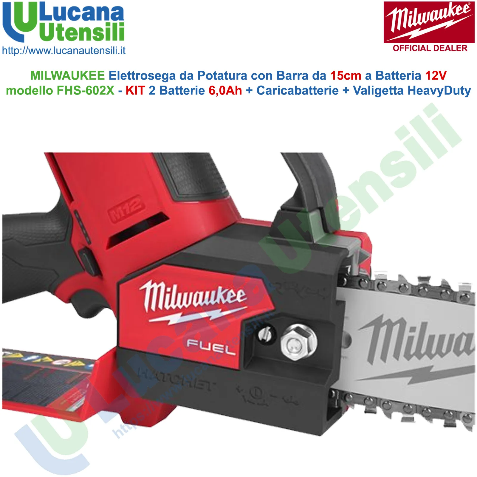 Elettrosega per Potatura a Batteria 12V MILWAUKEE Barra 15cm Motosega Professionale M12 FHS-602X - immagine 7