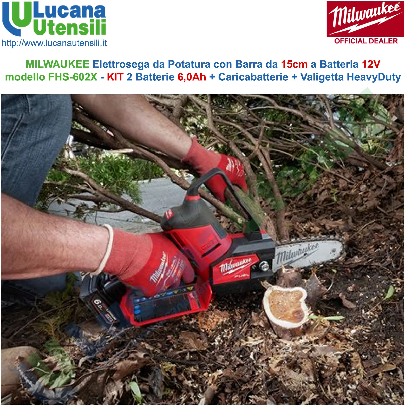 Elettrosega per Potatura a Batteria 12V MILWAUKEE Barra 15cm Motosega Professionale M12 FHS-602X - immagine 6