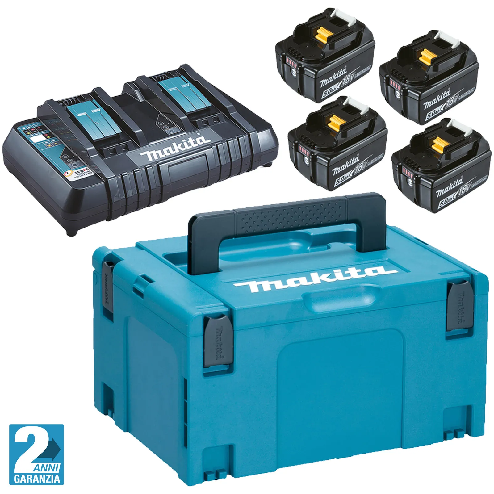 Energy Pack 18V MAKITA Kit 4 Batterie 5.0Ah + Caricabatterie Doppio + Valigetta 197626-8