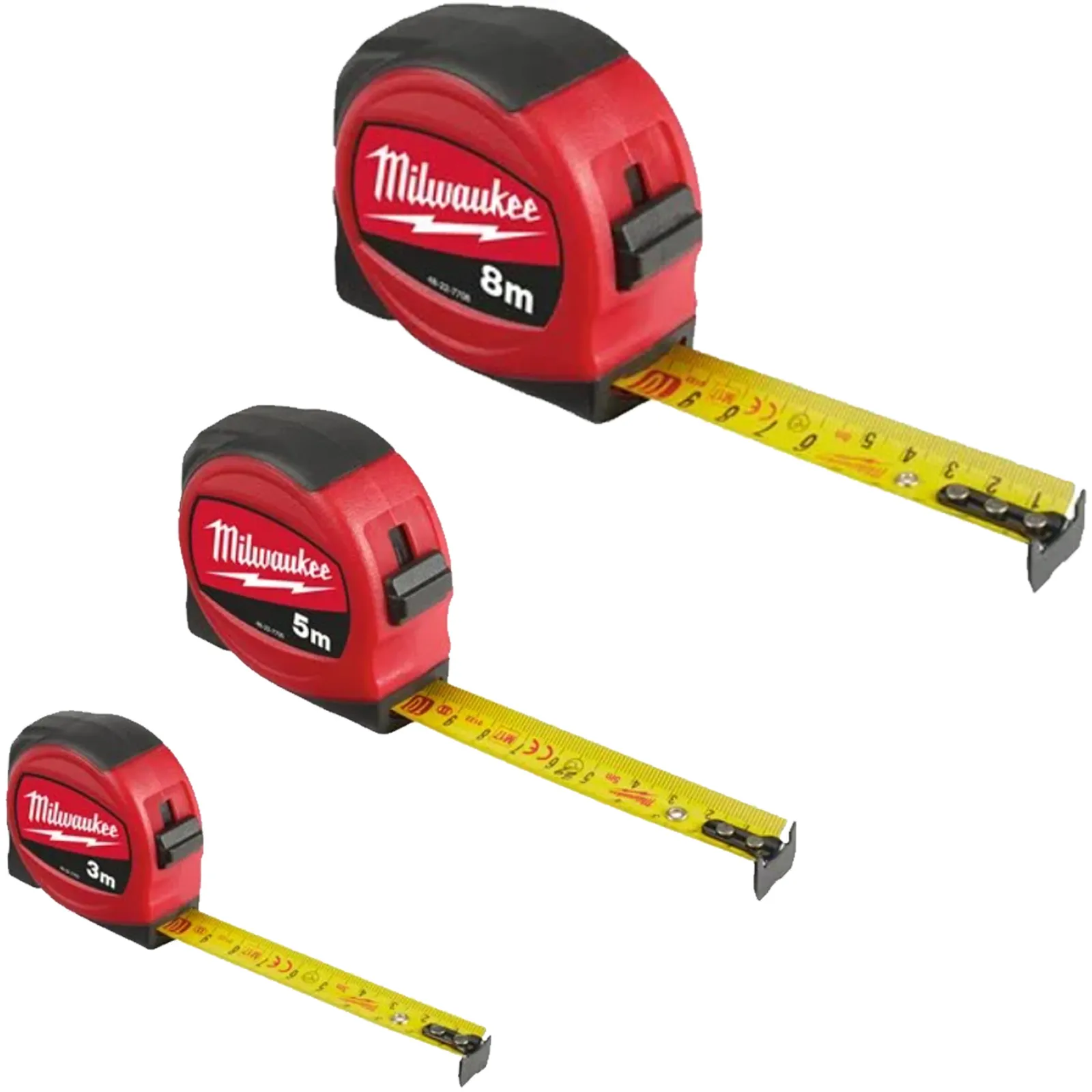 Flessometro Metro a Nastro Professionale MILWAUKEE Rinforzato ABS e Nylon 3m 5m 8m serie SLIM