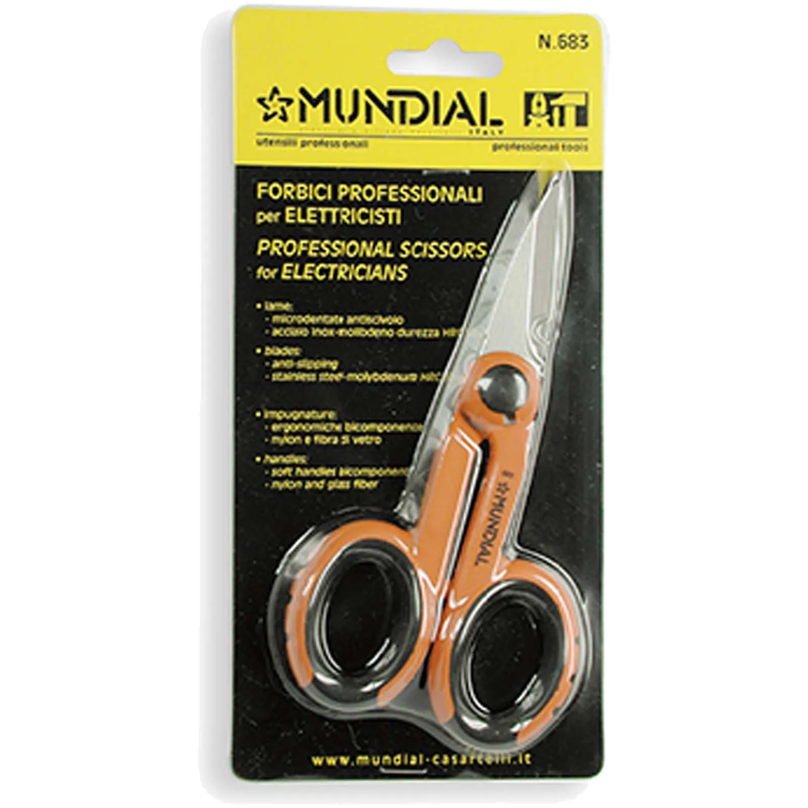 Forbice per Elettricista MUNDIAL con Lama Microdentata in Acciaio INOX e Tranciacavo articolo 683 - immagine 3